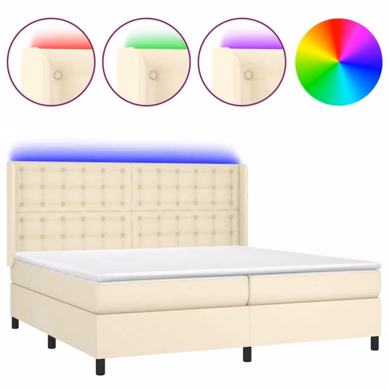 Giroletto a Molle con Materasso e LED Crema 200x200 cm