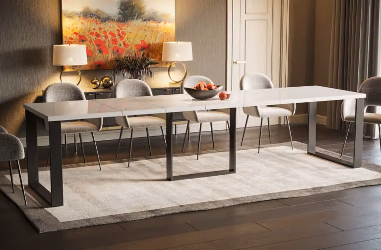 Endo-Möbel tavolo da pranzo allungabile Borys Max 130cm - 330cm tavolo da pranzo in metallo con base a slitta (bianco lucido)