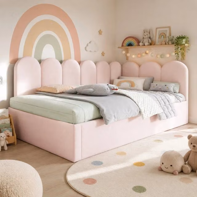 Letto da giorno in velluto rosa 90x200 cm con letto estraibile 90x190 cm