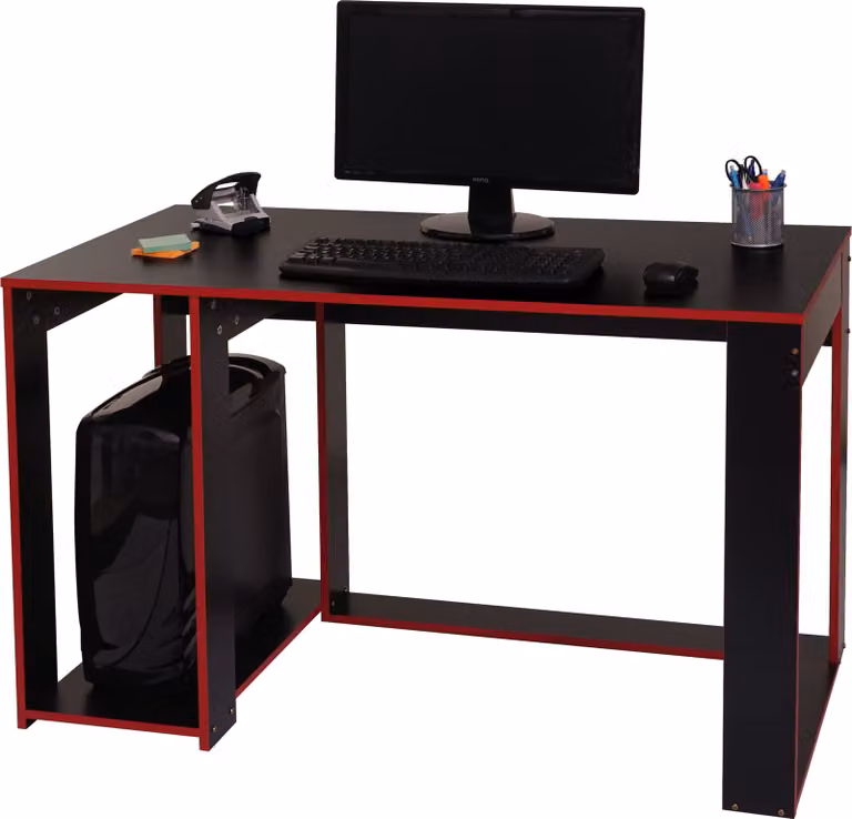 Scrivania MCW-J26, scrivania per computer e ufficio, 120x60x76 cm ~ nero-rosso