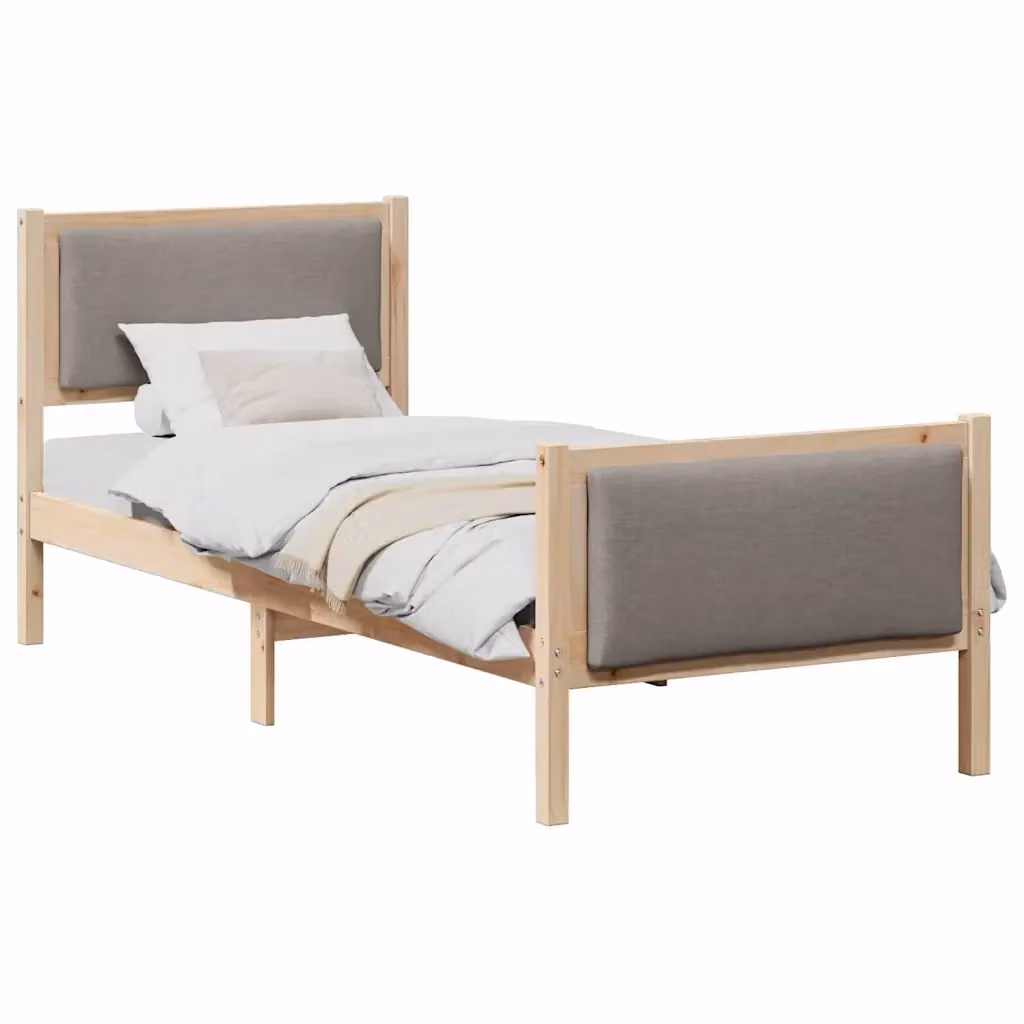 Letto con testiera in tessuto vidaXL in legno di pino, L/P/H: 80 x 200 x 104 cm, disponibile in beige o grigio – 2