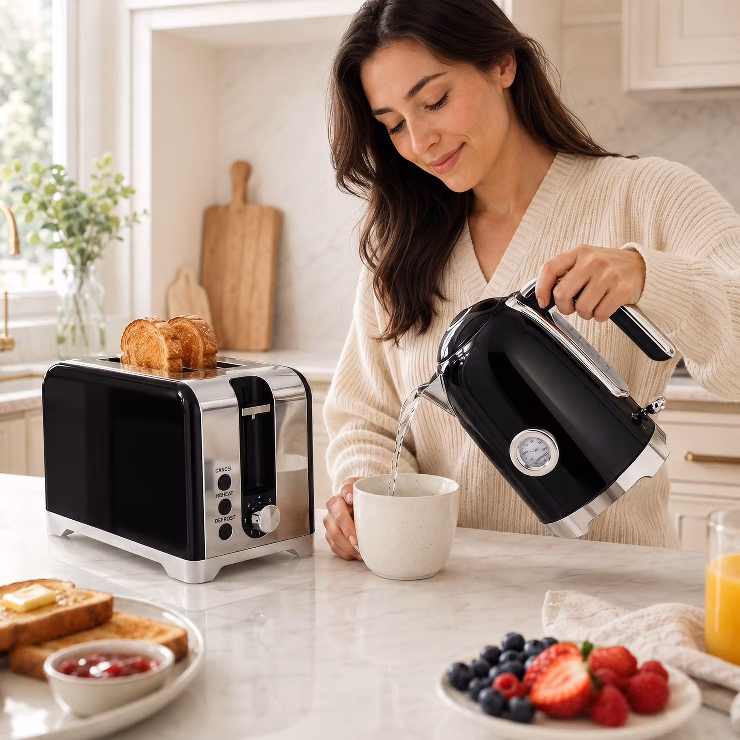 Set HOMCOM composto da bollitore da 1,7 l e tostapane per 2 fette con 7 livelli di doratura, colore nero e finitura in acciaio inossidabile – 2