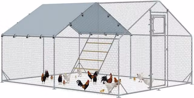 Recinto per galline Minimal con tetto in acciaio zincato e poliestere, colore argento, L: 4 m, P: 3 m, H: 1,9 m