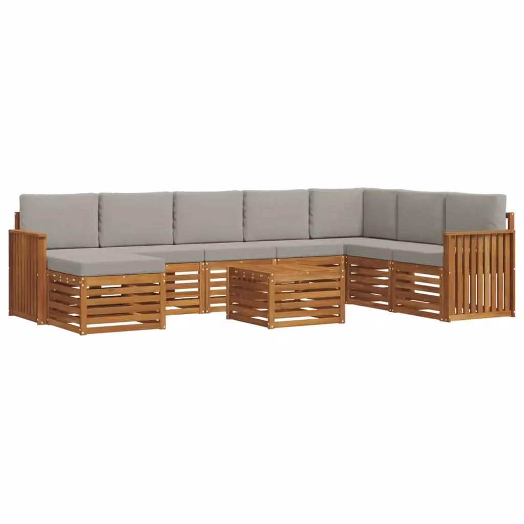 Set di divani da esterno vidaXL a forma di L in legno di acacia con cuscini, colore grigio, 9 pezzi – 2