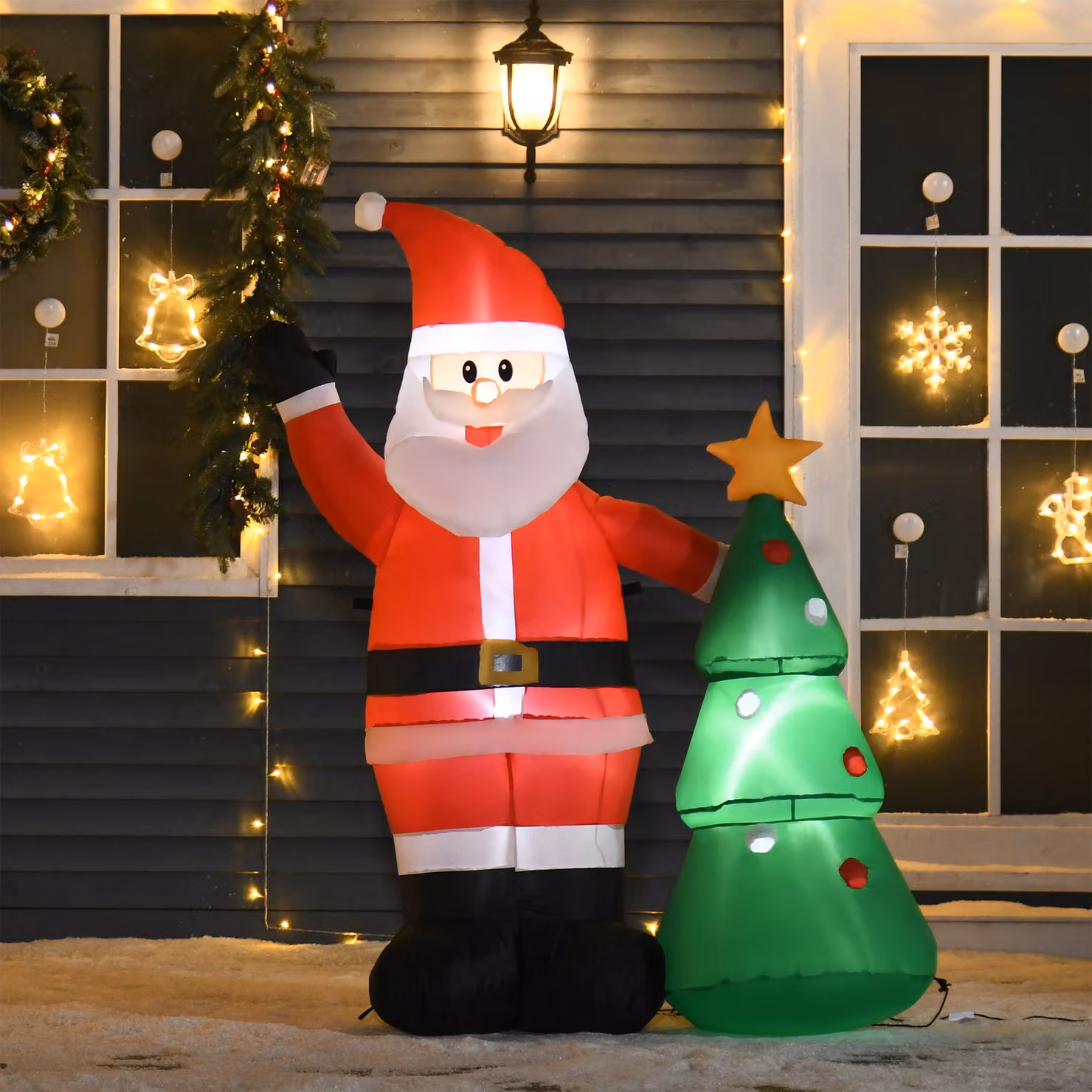 Decorazione Natalizia Gonfiabile HOMCOM Babbo Natale con Albero e Luci LED, Altezza: 150 cm, Poliestere Impermeabile, Colori Rosso, Verde e Bianco – 2