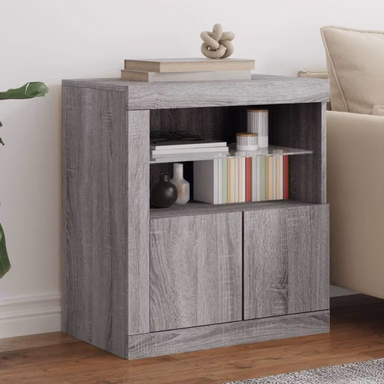 Credenza moderna vidaXL con luci LED integrata in grigio Sonoma, L: 60,5 cm, P: 37 cm, H: 67 cm
