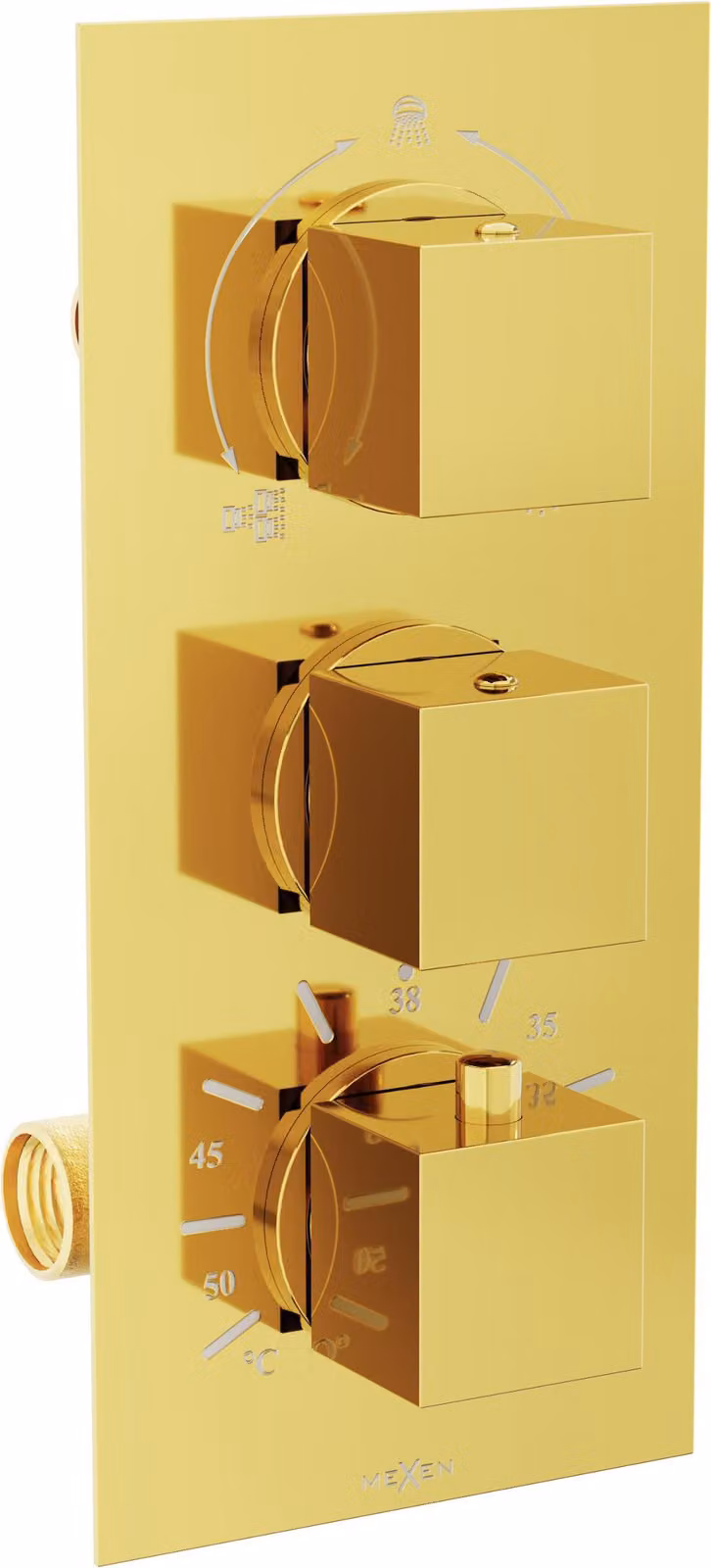 Mexen Cube miscelatore termostatico per vasca e doccia a 3 uscite, dorato - 77503-50