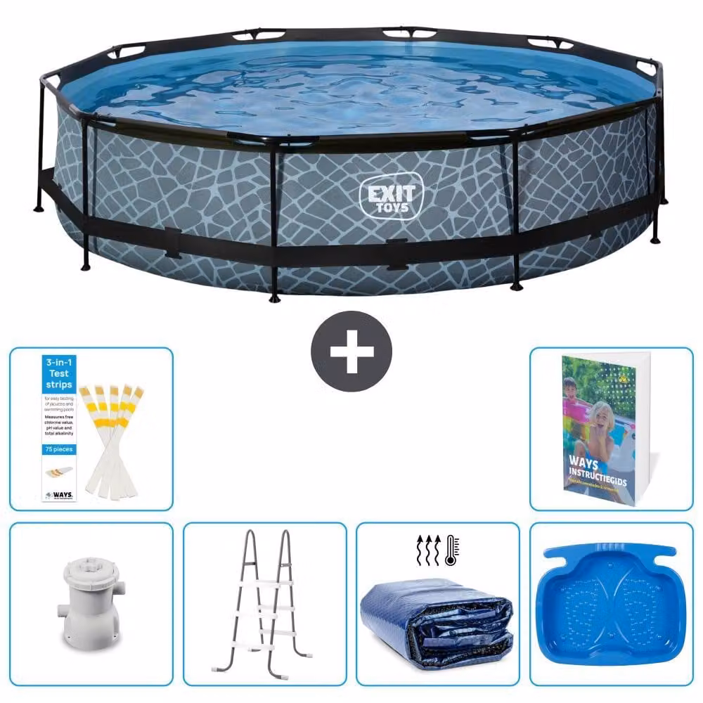 Piscina fuori terra - Design effetto pietra - 360x76 cm - 5 pezzi - Modello S318
