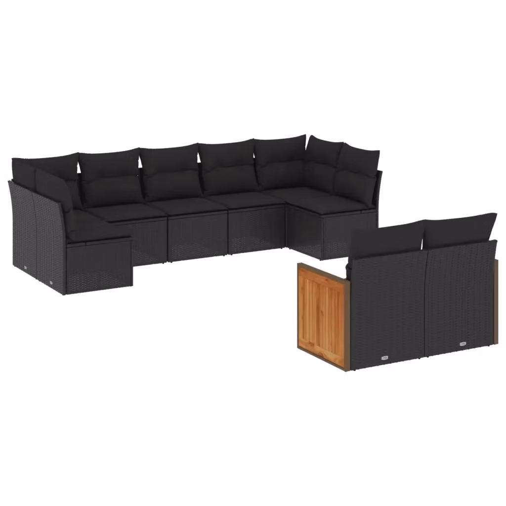 vidaXL Set Divani da Giardino a L 9 pz con Cuscini Nero in Polyrattan e Struttura in Acciaio – 2