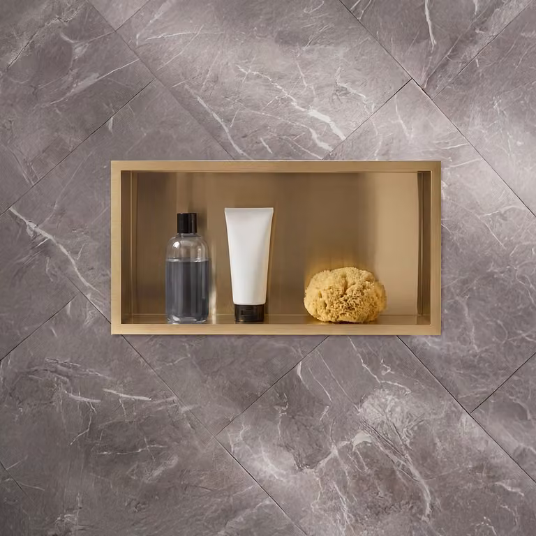 Nicchia Doccia a Muro per Bagno - 640mm x 340mm - Rettangolare con Mensola Portaoggetti - Oro Satinato