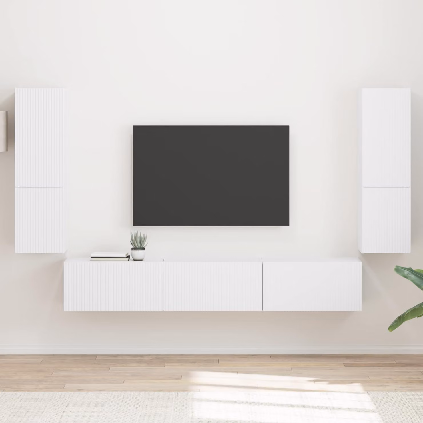 Set mobile TV da parete vidaXL in 4 pezzi Bianco e Legno moderno