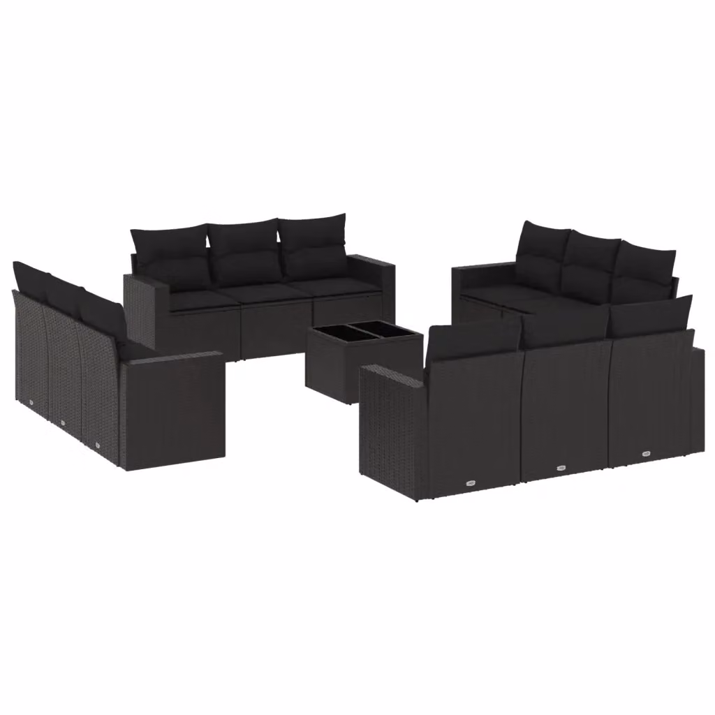 Set di divani da giardino VIDAXL a forma di U in polyrattan nero con 13 pezzi e cuscini inclusi – 2