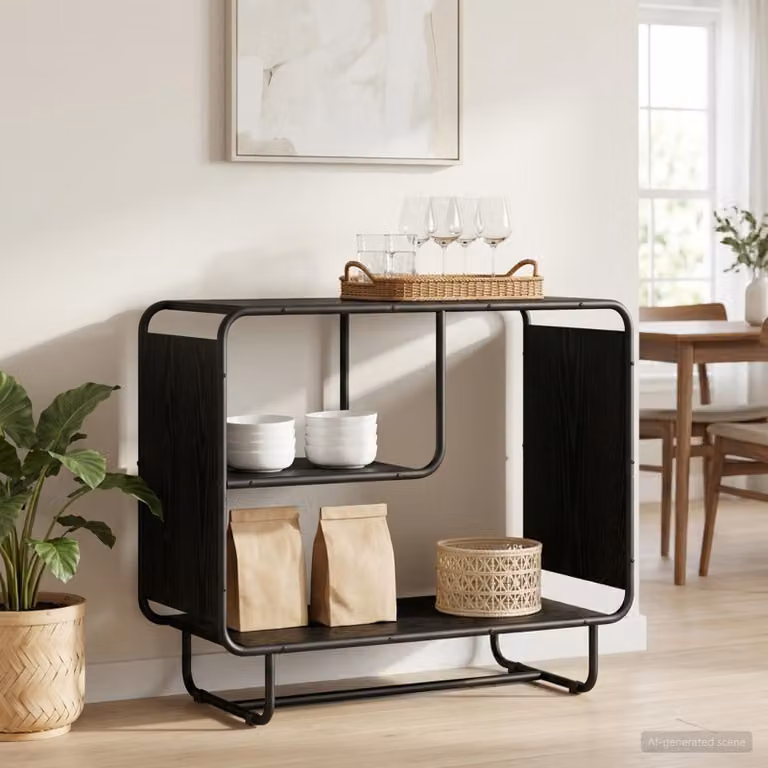 Credenza stile industrial vidaXL in legno ingegnerizzato e metallo, colore nero, L 80 x P 37,5 x H 64,5 cm