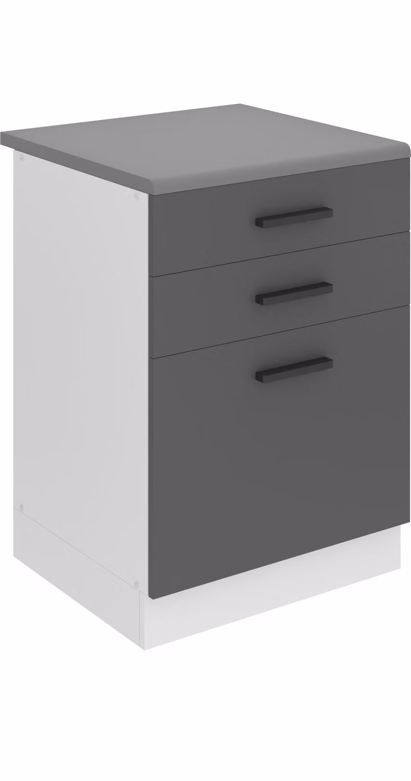 Base da cucina Belini, base da cucina larga 60 cm. Base da cucina SDSZ con piano di lavoro. Mobile da cucina con cassetti, argento opaco