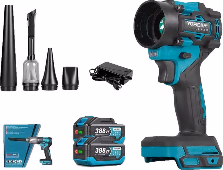 Soffiatore d'aria elettrico, design a batteria, strumento multifunzionale, set di 2 batterie