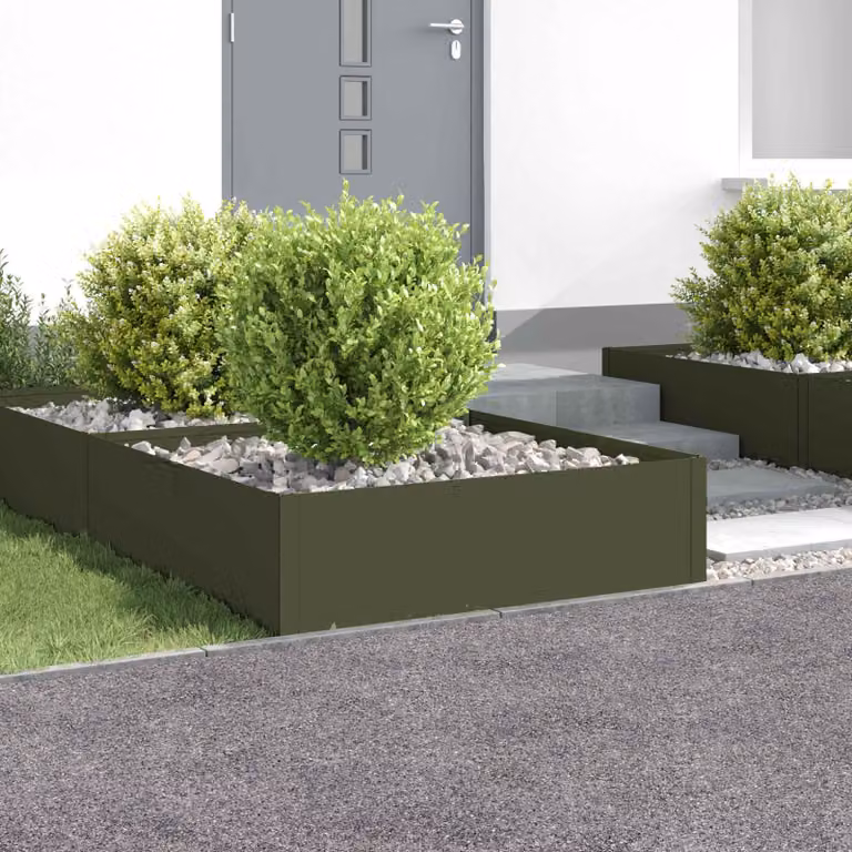 Set di 4 bordure per prato vidaXL in acciaio colore verde oliva L 100 x P 100 x H 35 cm