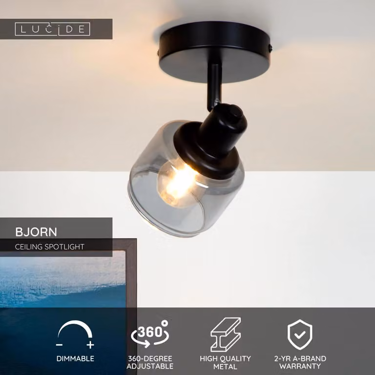 Lampada da parete e soffitto nera BJORN 1xE14 40W Lucide