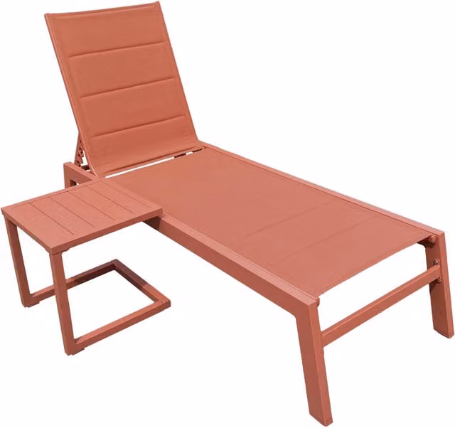 Set di lettini e tavolini BARBADOS in textilene terracotta - alluminio terracotta