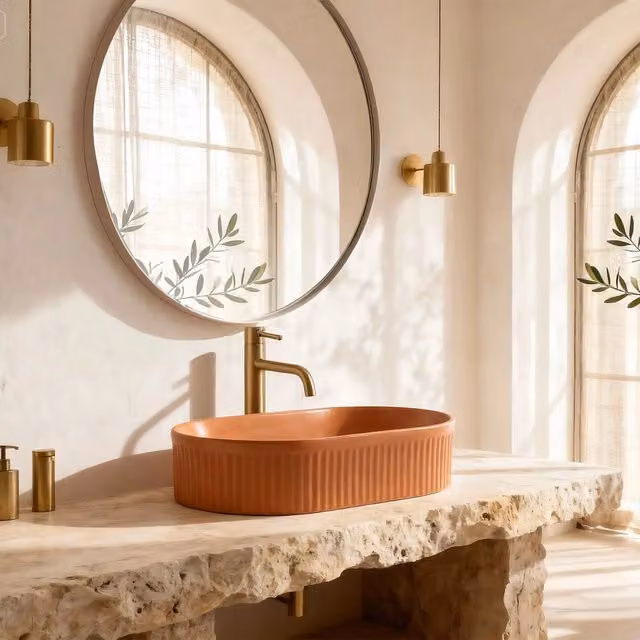 Lavabo da appoggio ovale in ceramica Rea Vanda color Cinnamon Matt – 1