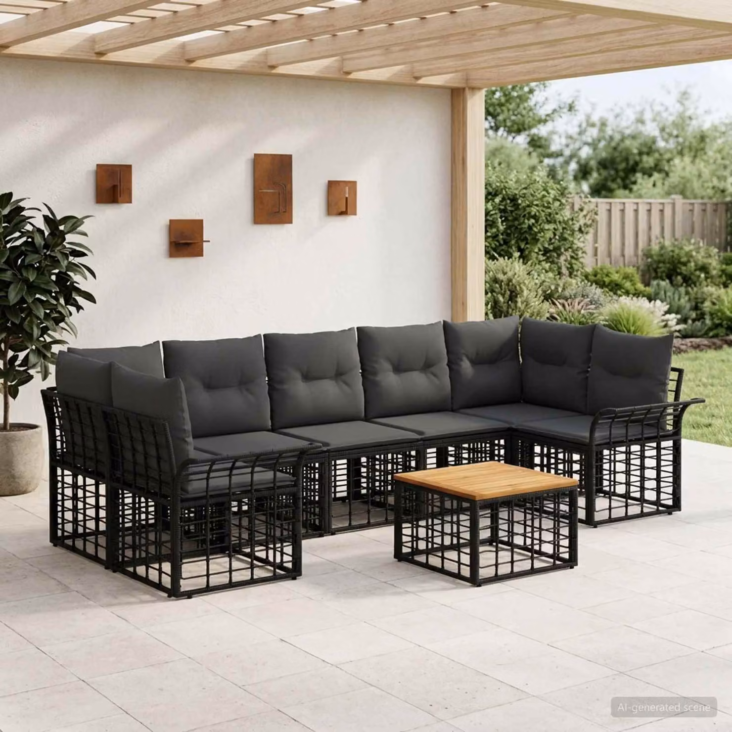 Set di divani da esterno vidaXL 8 pz in polyrattan nero e grigio con tavolo da caffè e cuscini inclusi