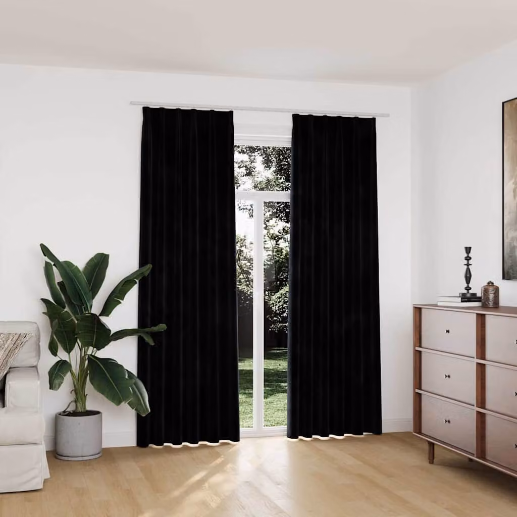 Set di 2 tende oscuranti vidaXL in velluto nero con ganci, L 140 cm x H 225 cm