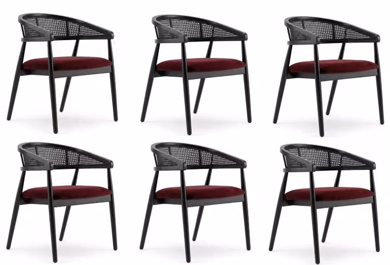 Set di sedie rosse, con struttura in acciaio inossidabile e rivestimento in tessuto, design moderno, ideali per la sala da pranzo