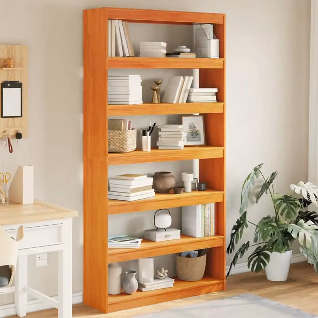Libreria Divisorio Design Mania in Legno Massello di Pino Marrone Rustico L: 100 cm, P: 30 cm, H: 199,5 cm – 1