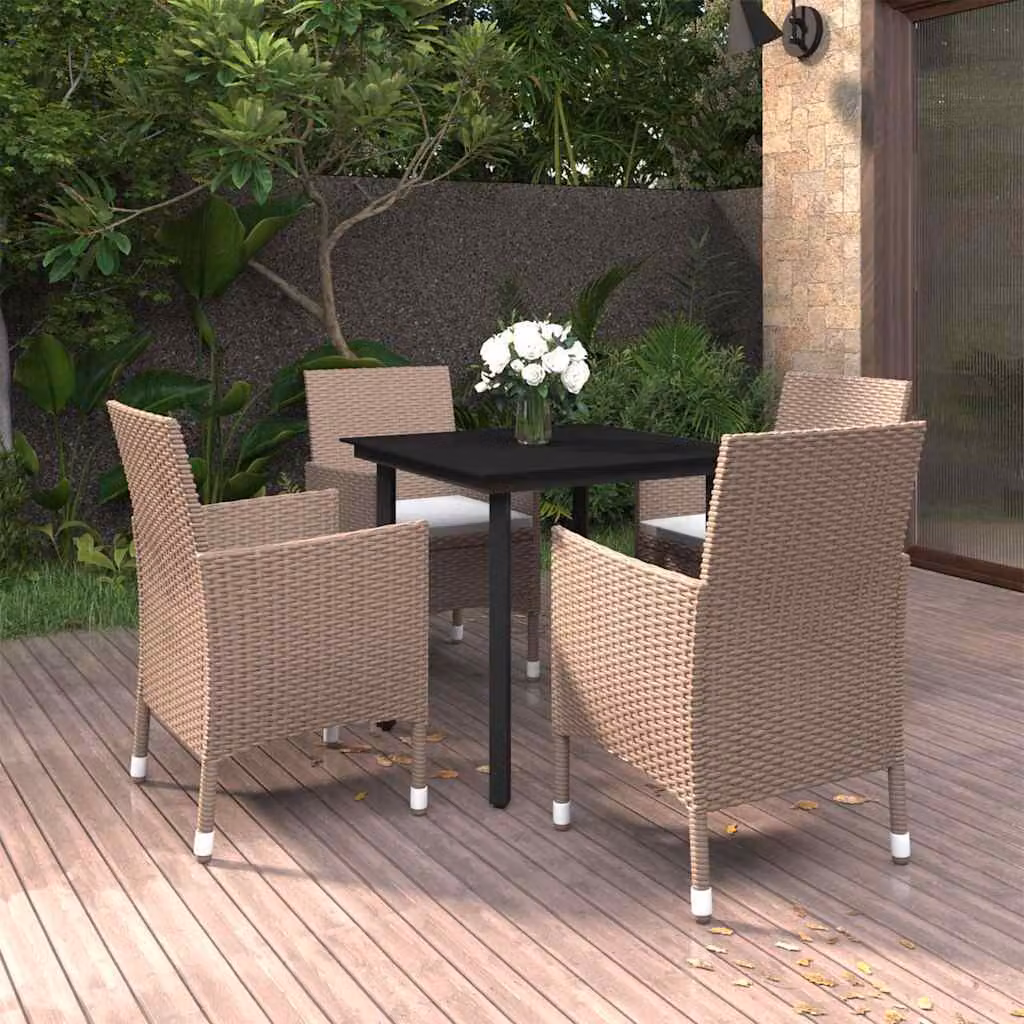 vidaXL Set da Pranzo da Giardino 5 pz e Cuscini in Polyrattan Nero
