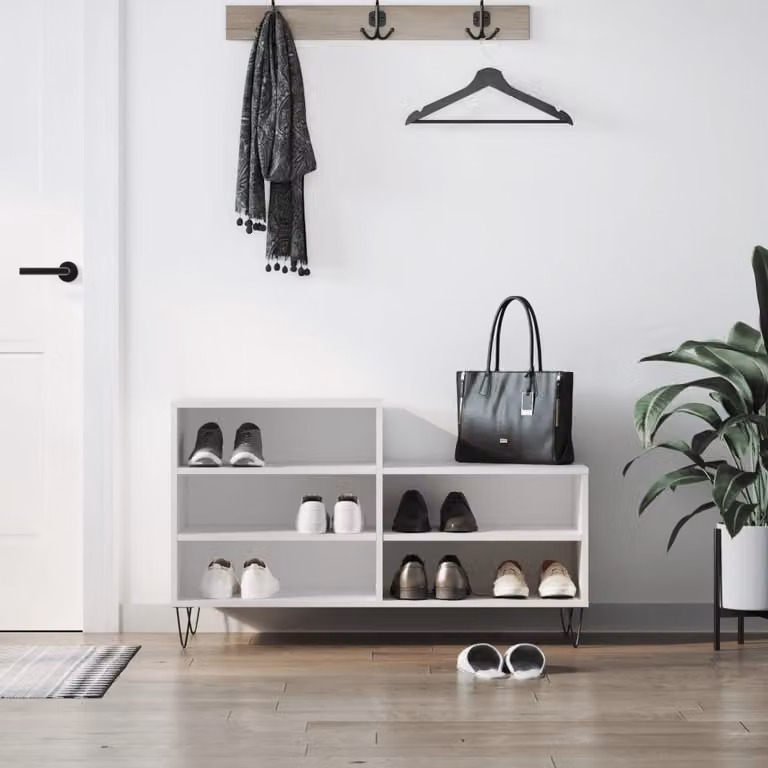 Scarpiera moderna vidaXL bianca con ripiani piatti, da appendere al muro, L 102 x P 36 x H 60 cm