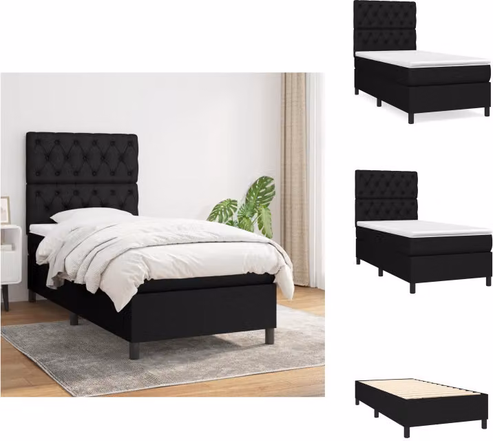 vidaXL Letto a molle con materasso nero 80x200 cm in tessuto - Letti e strutture letto