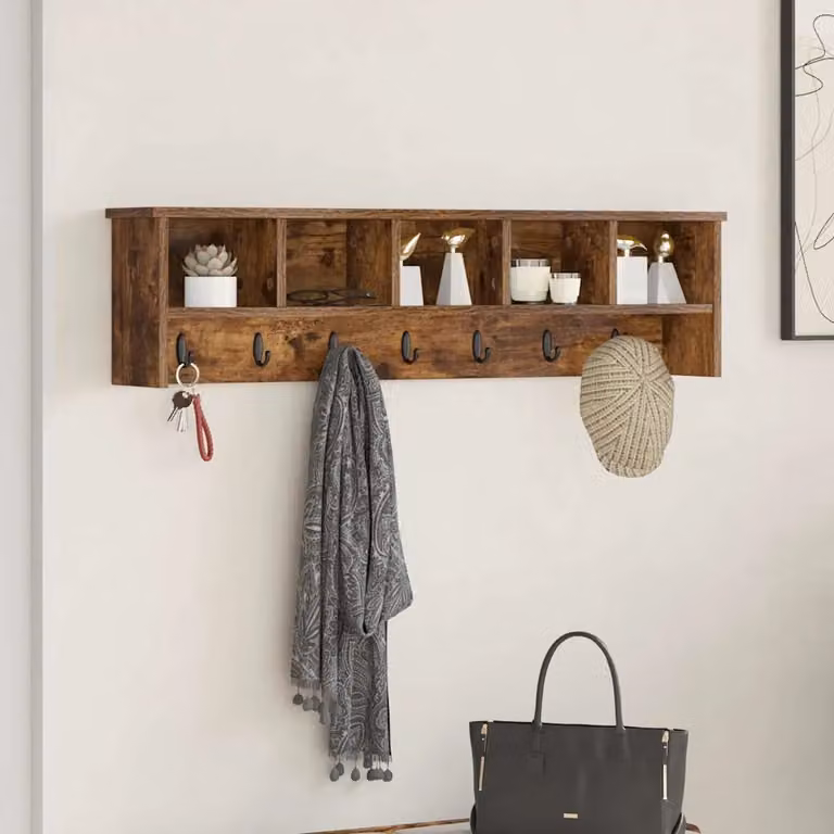 vidaXL Appendiabiti a muro moderno in legno marrone con pannello posteriore L: 100 cm, P: 26 cm, H: 16 cm