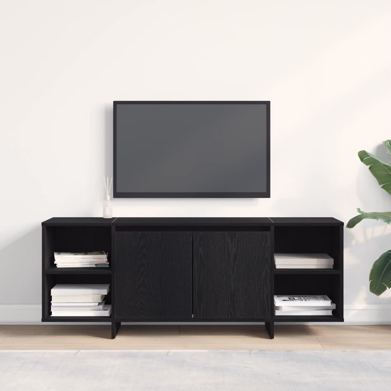 Mobile TV vidaXL moderno in legno ingegnerizzato rovere e nero L/P/H: 130 x 35 x 50 cm