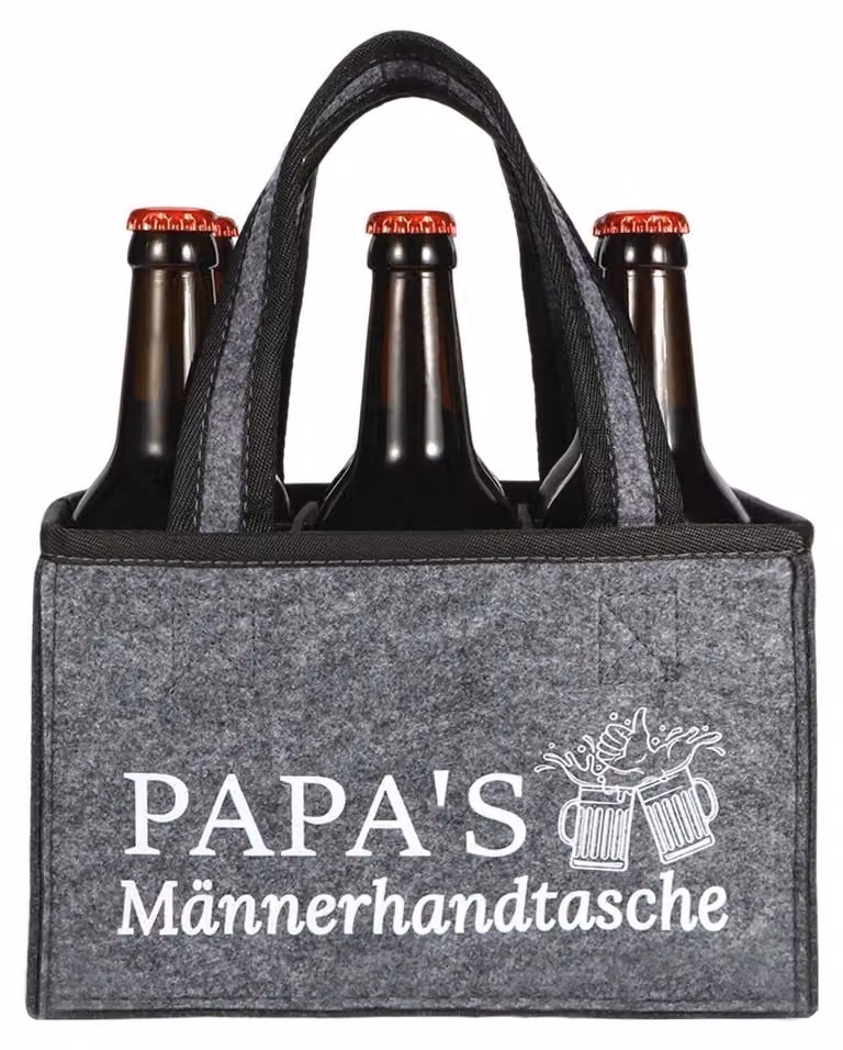 Portabottiglie per 6 bottiglie, in feltro, dimensioni 24x15x15 cm. Idea regalo per papà, per la festa del papà, il compleanno o altre occasioni