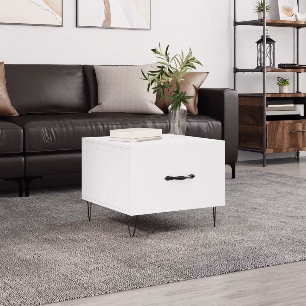 vidaXL Tavolino da Salotto Moderno Bianco in Legno e Metallo L/P/H: 50 x 50 x 40 cm