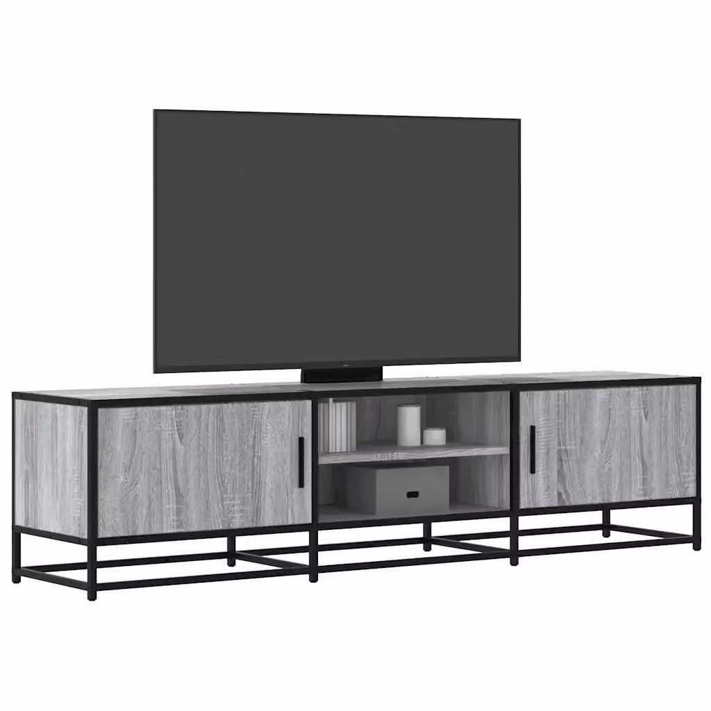 Mobile TV in stile industrial grigio con struttura in legno multistrato e metallo, L: 160 cm, P: 35 cm, H: 41 cm – 2