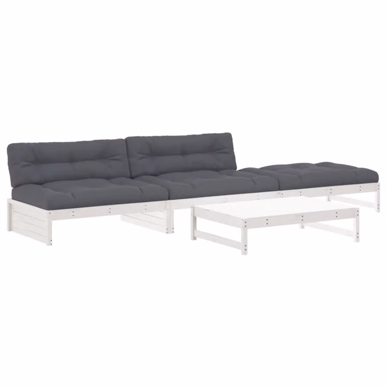 Set Divani da Giardino 4pz con Cuscini in Legno Massello Bianco