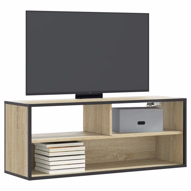 Mobile TV vidaXL in stile industriale, Rovere Sonoma e Metallo, con ruote, L 100 cm x P 31 cm x H 39,5 cm