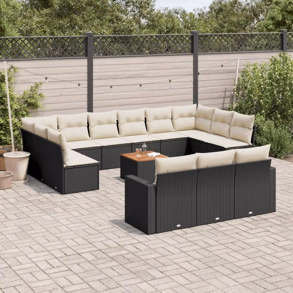 Maison Exclusive - Set Divani da Giardino 14pz con Cuscini in Polyrattan Nero