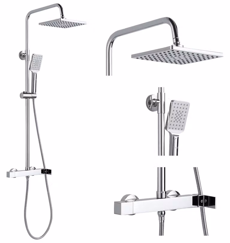 Sistema doccia da 21 cm, soffione a pioggia, 3 tipi di getto, altezza regolabile da 80 a 117 cm