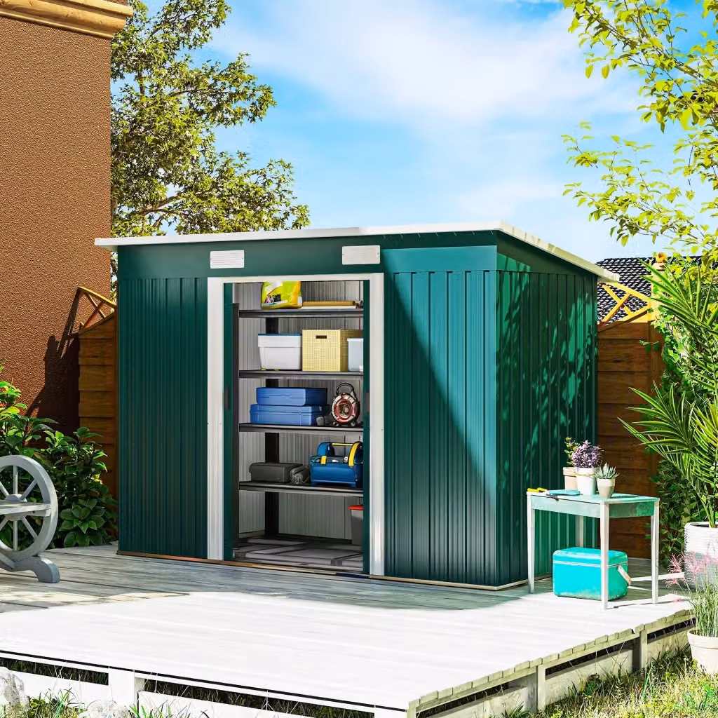 Casetta da Giardino Giordanoshop Verde con Porte Scorrevoli e 2 Prese d'Aria in Acciaio Galvanizzato L: 272 cm, P: 134 cm, H: 182 cm – 2