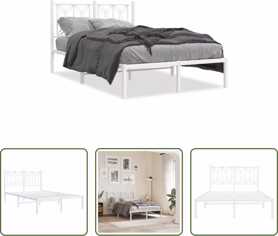 The Living Store Struttura letto con testiera in metallo bianco 120x190 cm