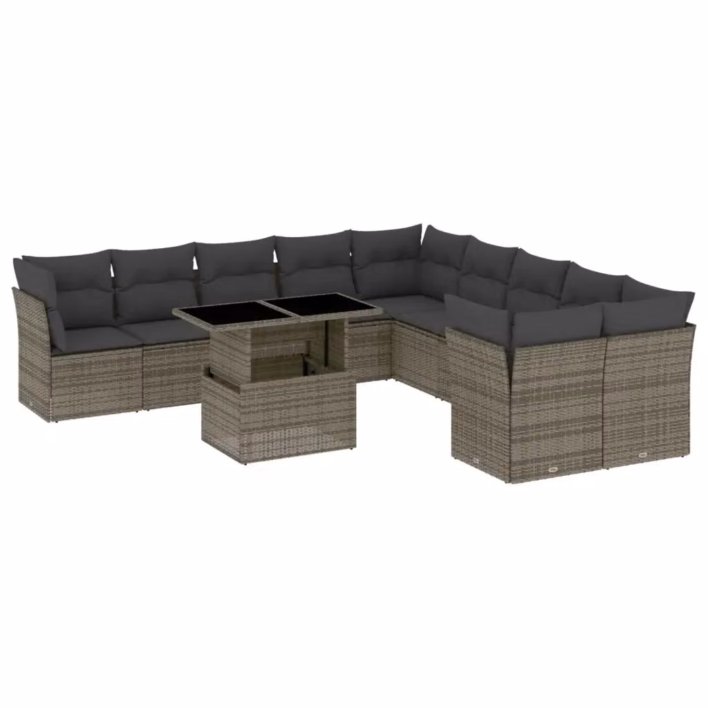 vidaXL Set Divani da Giardino 11 pz in Polyrattan Grigio con Cuscini e Tavolino – 2