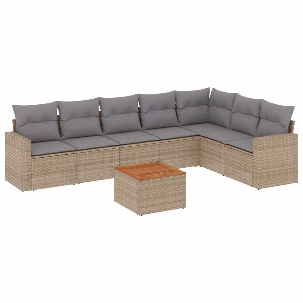 Set Divano da Giardino vidaXL 8 pz in Polyrattan con Cuscini Beige e Tavolino da Caffè Moderno – 2