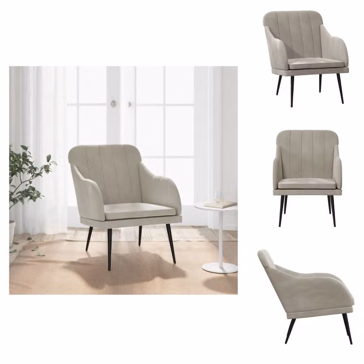 vidaXL Poltrona grigio chiaro 63x76x80 cm in velluto - Poltrona