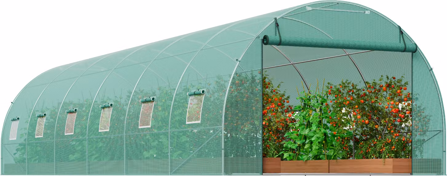 SucceBuy serra a tunnel walk-in, 29,2 x 9,7 x 6,5 piedi, serra per piante con struttura in acciaio zincato, copertura in PE verde, porta a zip e 12 finestre per progetti di giardinaggio