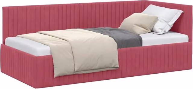 Letto singolo | Letto per adulti | Cornice del letto ad angolo Rosso Vino 90 cm x 200 cm Velluto
