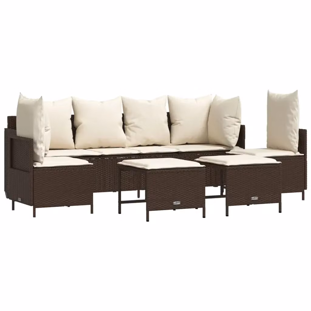 vidaXL Set Divano da Giardino 5 pz in Polyrattan Marrone con Cuscini e Ottoman – 2
