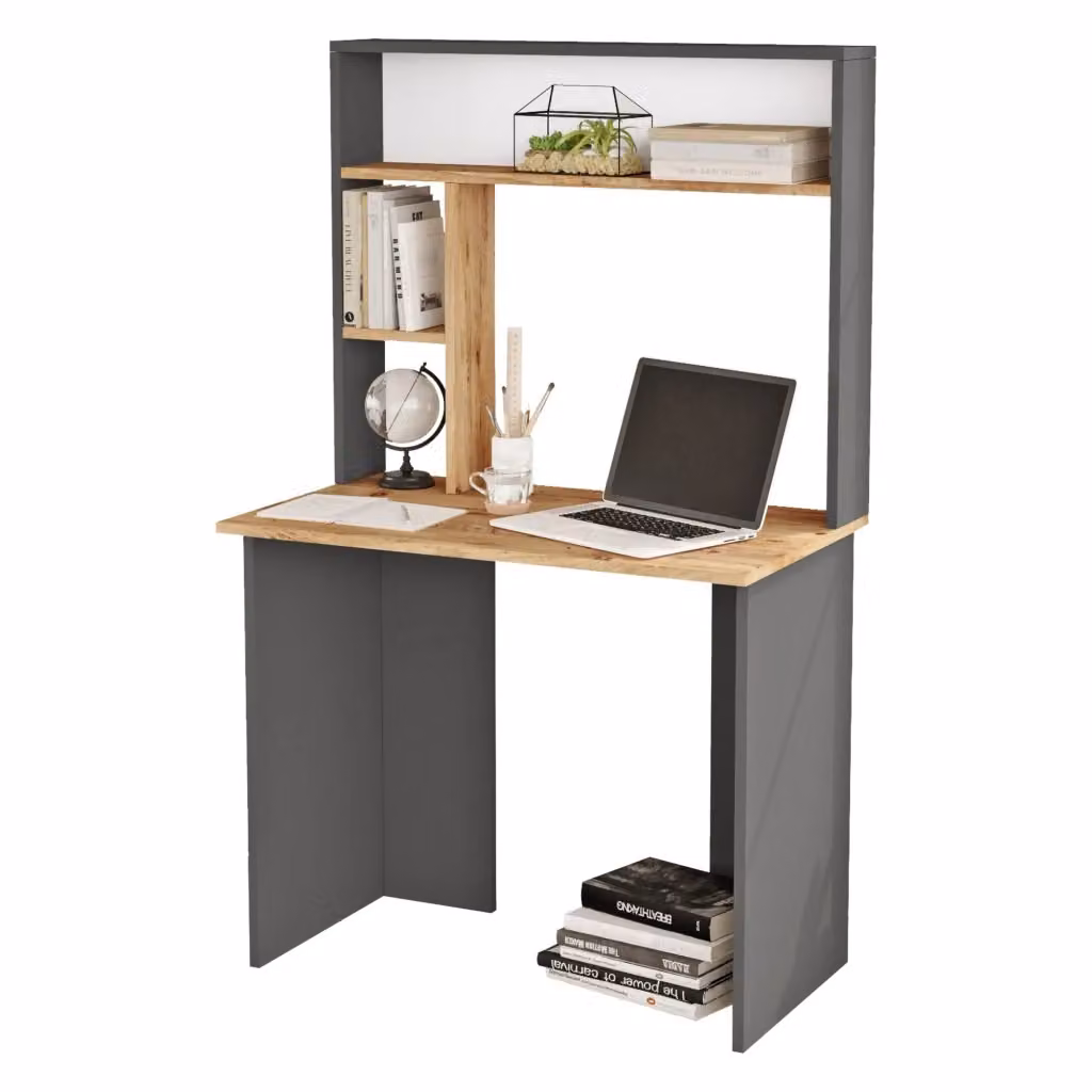 Scrivania moderna DMORA Nicotera in legno color rovere con 3 ripiani L: 90 cm, P: 52 cm, H: 149 cm – 2