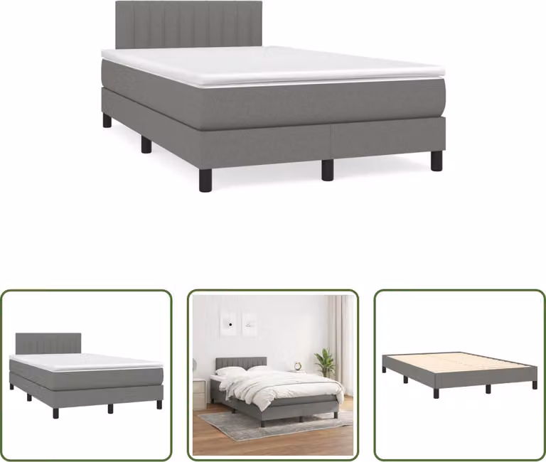The Living Store Letto a molle con materasso grigio scuro 120x190 cm in tessuto