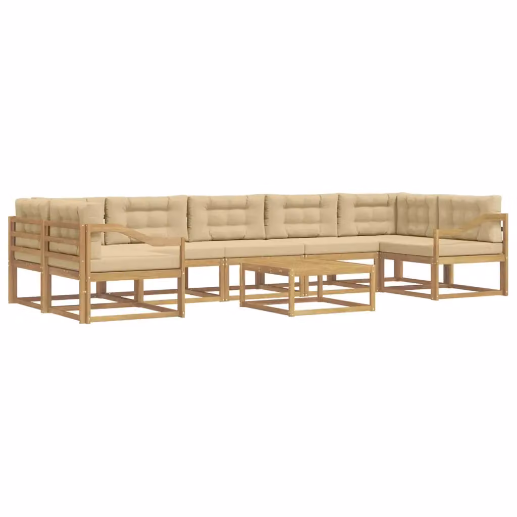 Set di divani da esterno a L con tavolino vidaXL in legno di acacia, Bianco e Beige – 2